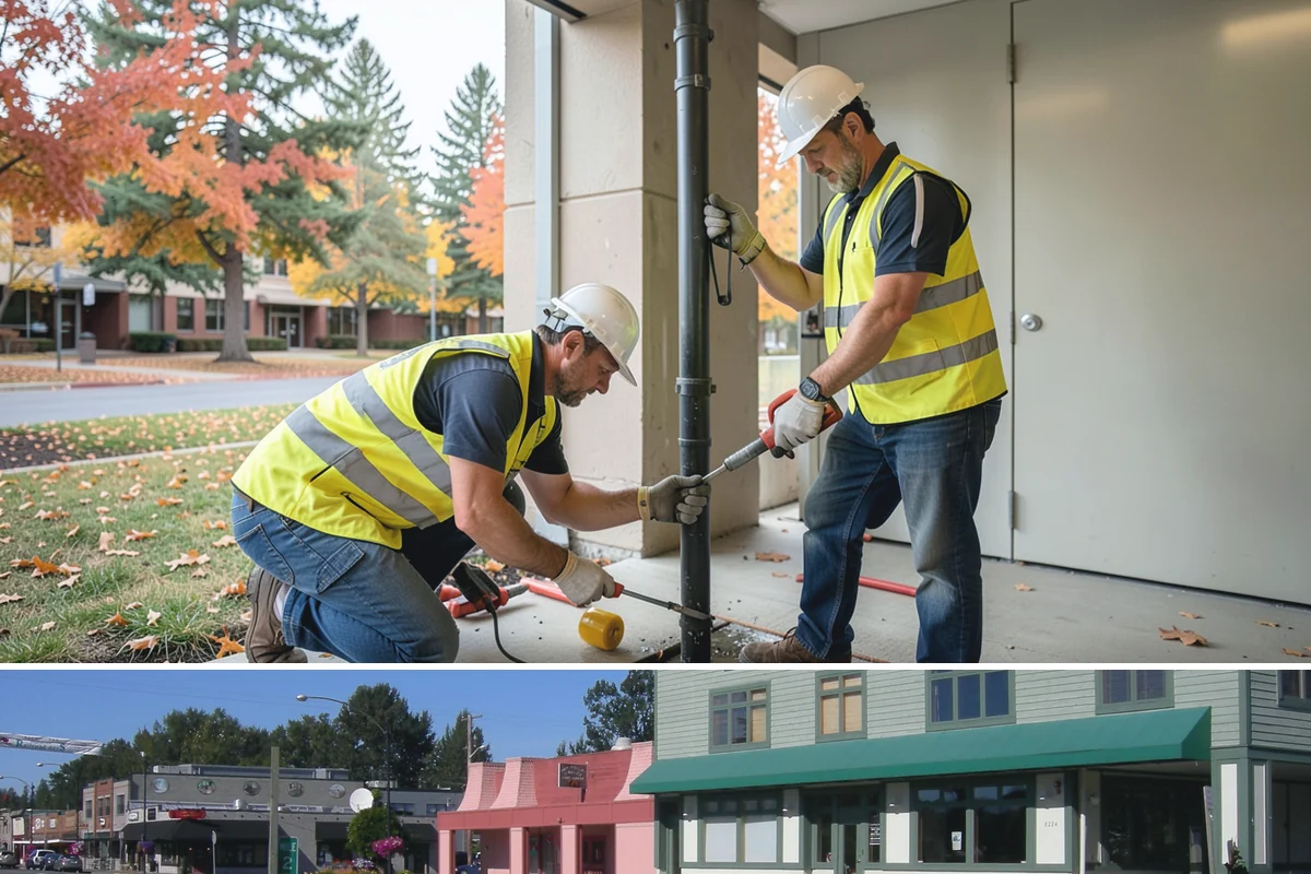 Bike Rack Installation in Snoqualmie, King County, WA - Core-drilled installs proceed year-round on existing hardscape, while new footings favor drier weather for concrete cures.