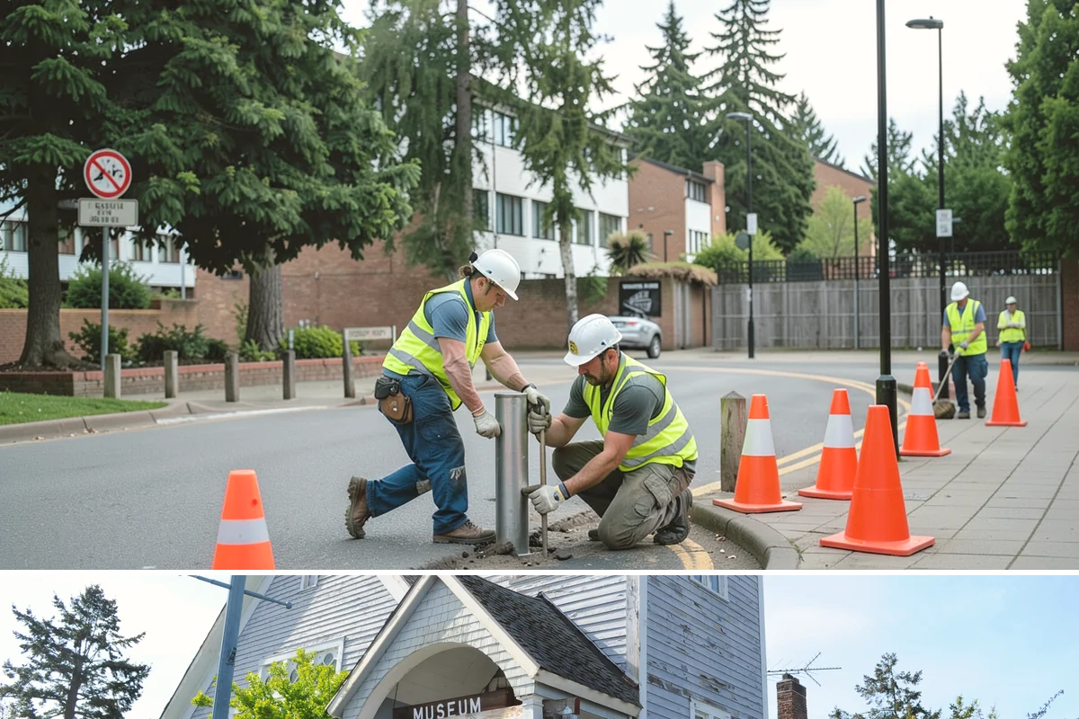 Bike Rack Installation in Steilacoom, Pierce County, WA - Core-drilled installs proceed year-round on existing hardscape, while new footings favor drier weather for concrete cures.