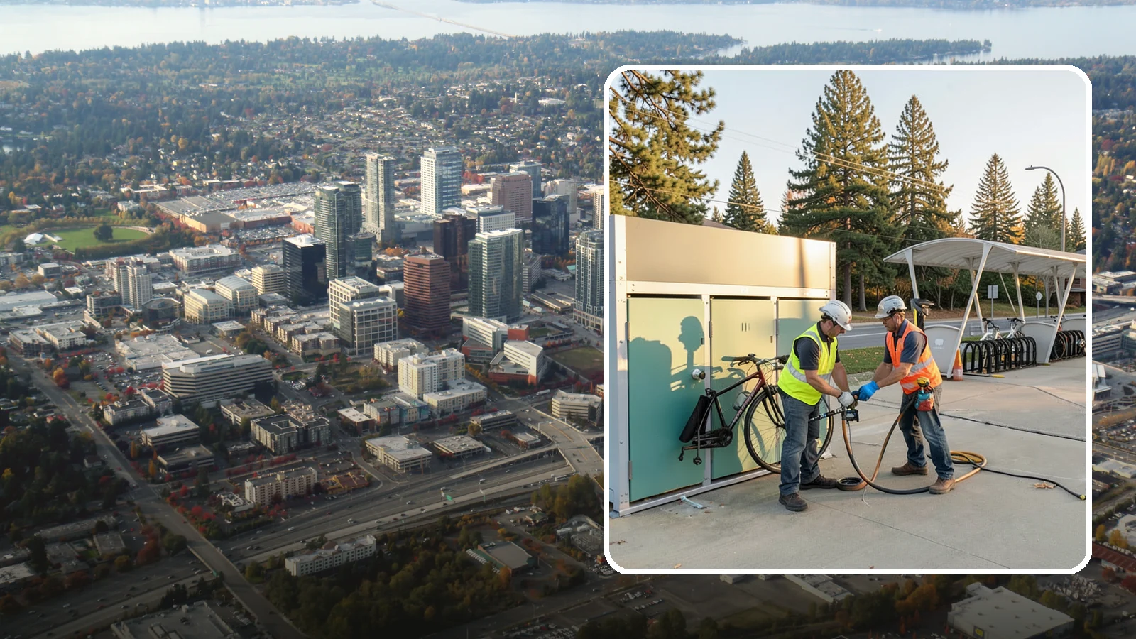 Bike Repair Station Installation in Bellevue, King County, WA - Installation of public bike repair stations and pumps supporting active transportation and trail connectivity.