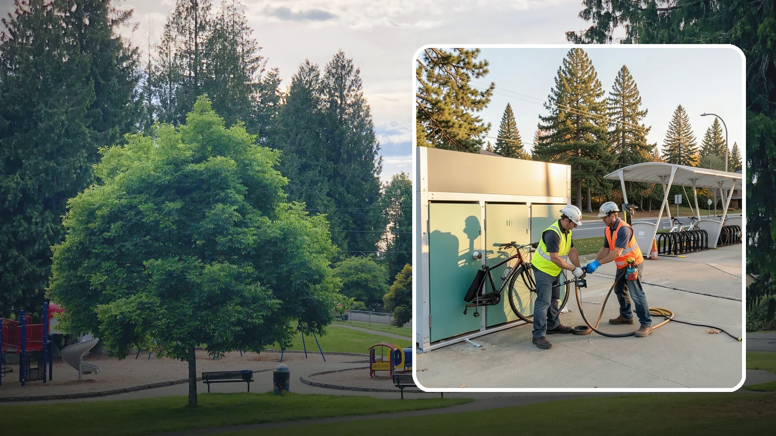 Bike Repair Station Installation in Bonney Lake, Pierce County, WA - Installation of public bike repair stations and pumps supporting active transportation and trail connectivity.