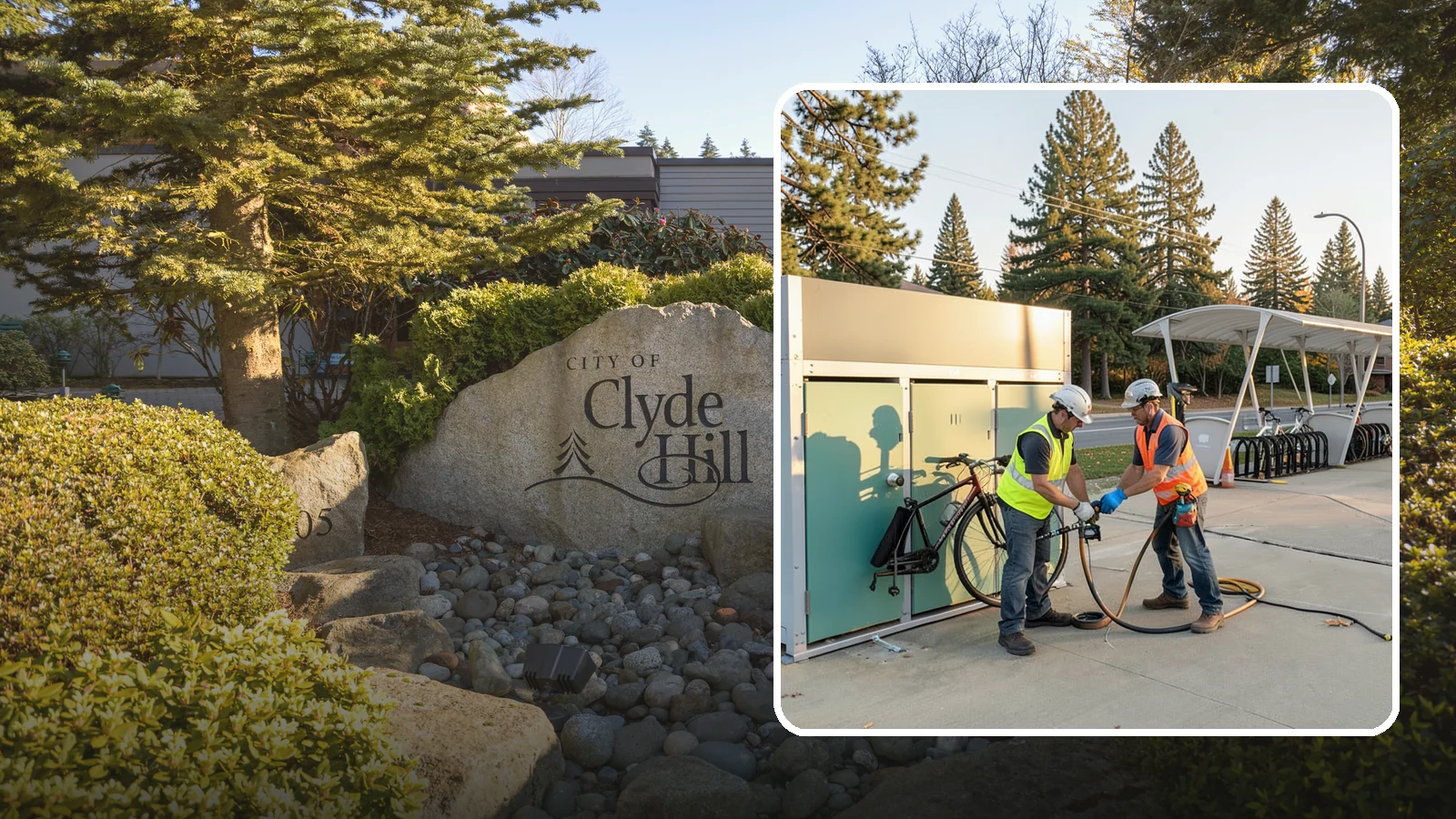 Bike Repair Station Installation in Clyde Hill, King County, WA - Installation of public bike repair stations and pumps supporting active transportation and trail connectivity.
