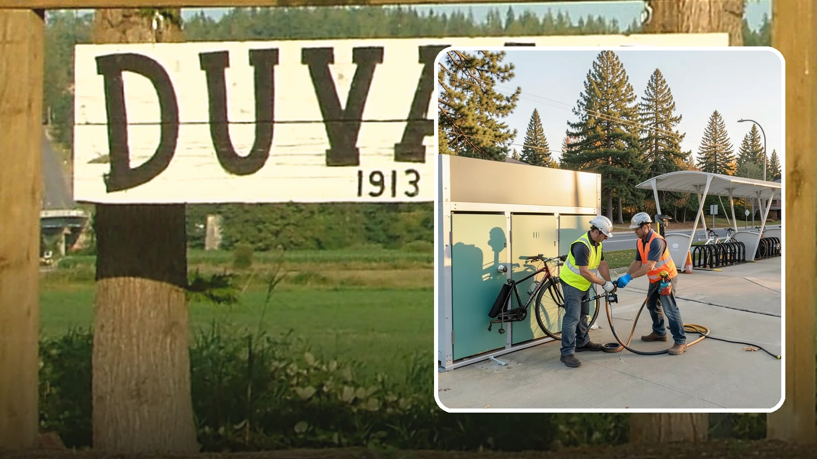 Bike Repair Station Installation in Duvall, King County, WA - Installation of public bike repair stations and pumps supporting active transportation and trail connectivity.