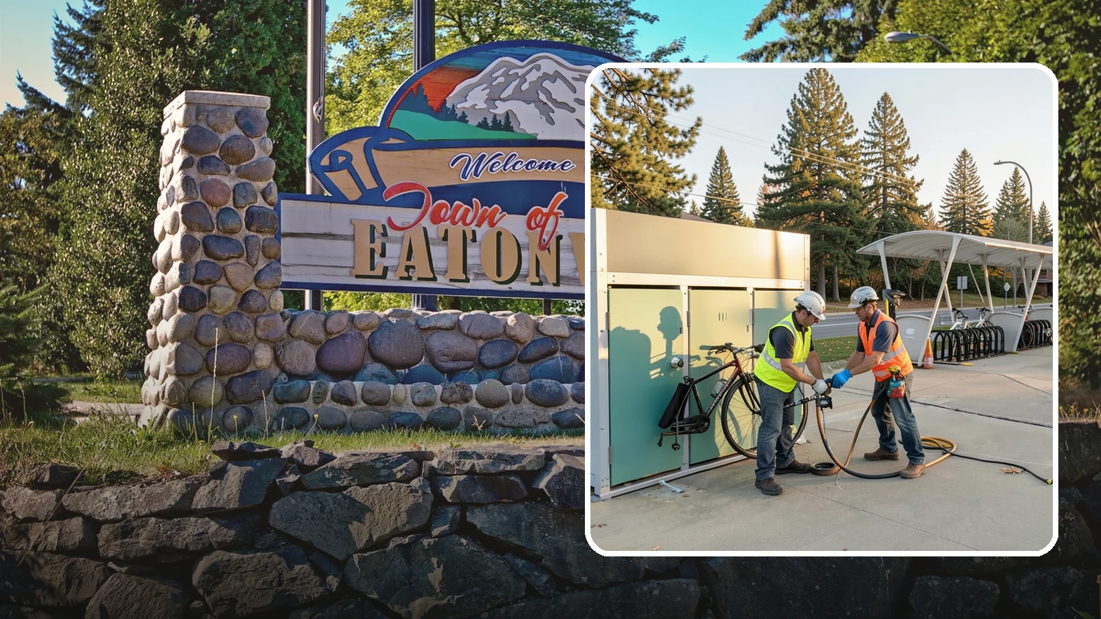 Bike Repair Station Installation in Eatonville, Pierce County, WA - Installation of public bike repair stations and pumps supporting active transportation and trail connectivity.