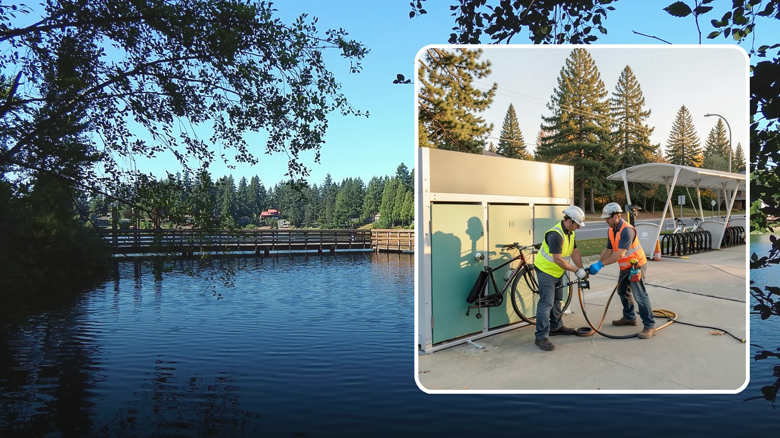 Bike Repair Station Installation in Federal Way, King County, WA - Installation of public bike repair stations and pumps supporting active transportation and trail connectivity.