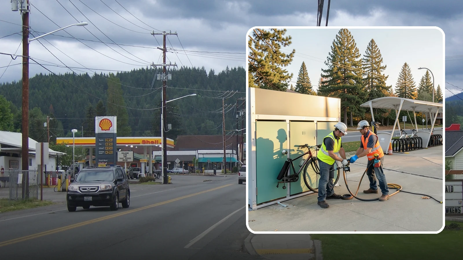 Bike Repair Station Installation in Granite Falls, Snohomish County, WA - Installation of public bike repair stations and pumps supporting active transportation and trail connectivity.