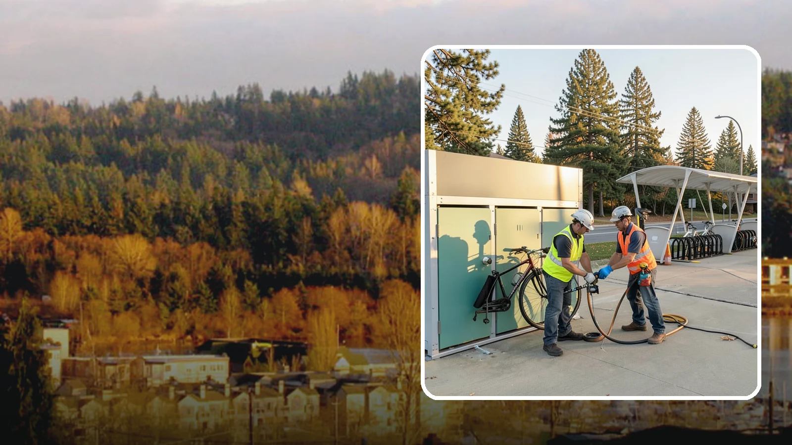 Bike Repair Station Installation in Kenmore, King County, WA - Installation of public bike repair stations and pumps supporting active transportation and trail connectivity.