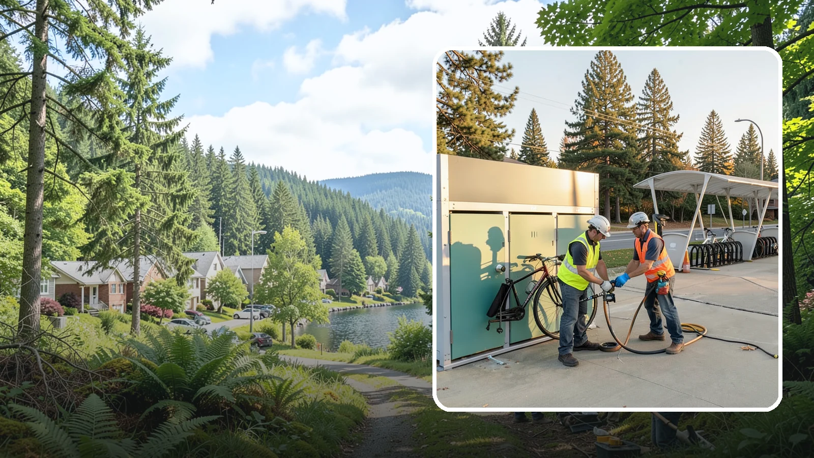Bike Repair Station Installation in Lake Forest Park, King County, WA - Installation of public bike repair stations and pumps supporting active transportation and trail connectivity.