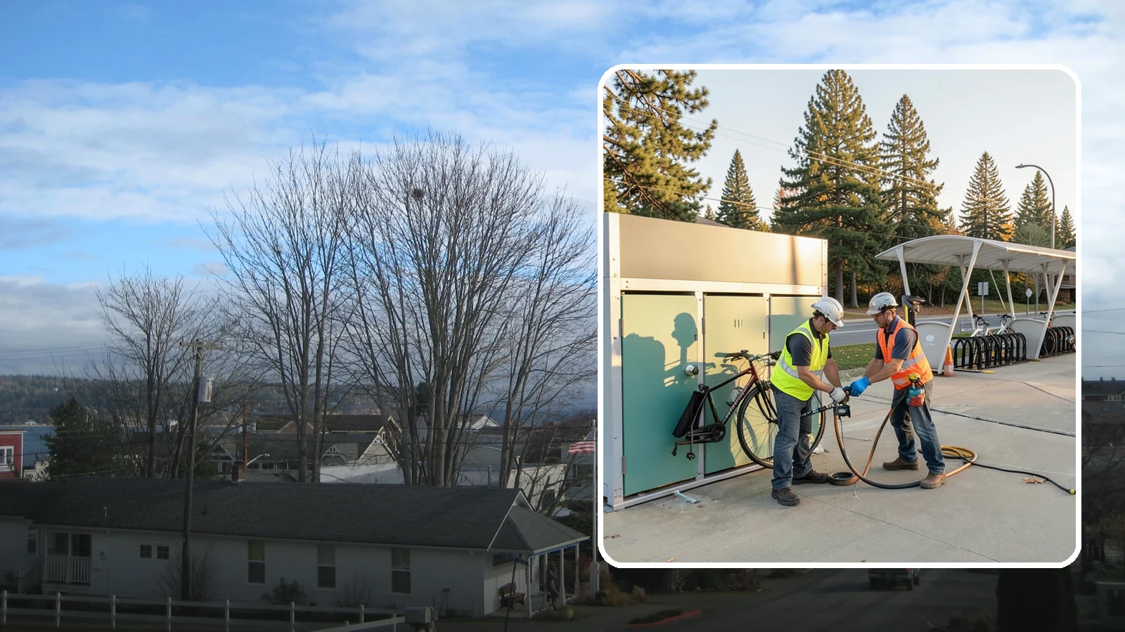 Bike Repair Station Installation in Langley, Island County, WA - Installation of public bike repair stations and pumps supporting active transportation and trail connectivity.