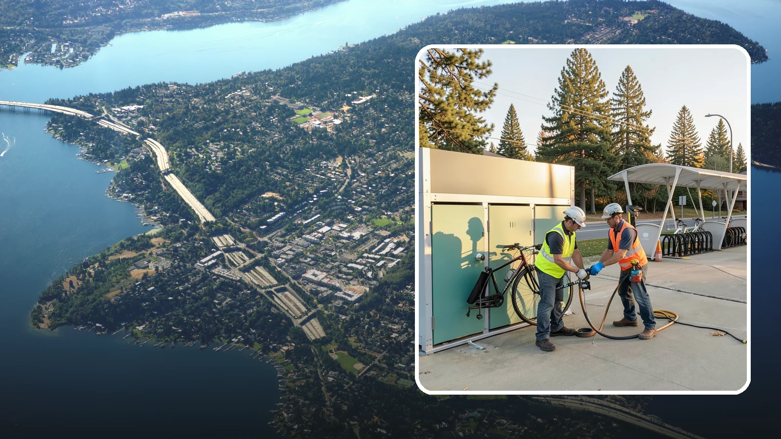 Bike Repair Station Installation in Mercer Island, King County, WA - Installation of public bike repair stations and pumps supporting active transportation and trail connectivity.