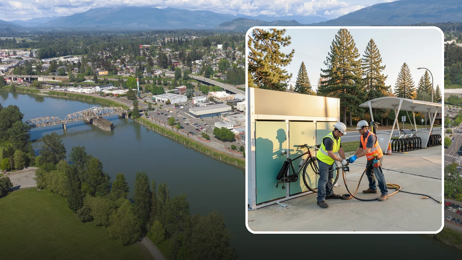 Bike Repair Station Installation in Mount Vernon, Skagit County, WA - Installation of public bike repair stations and pumps supporting active transportation and trail connectivity.