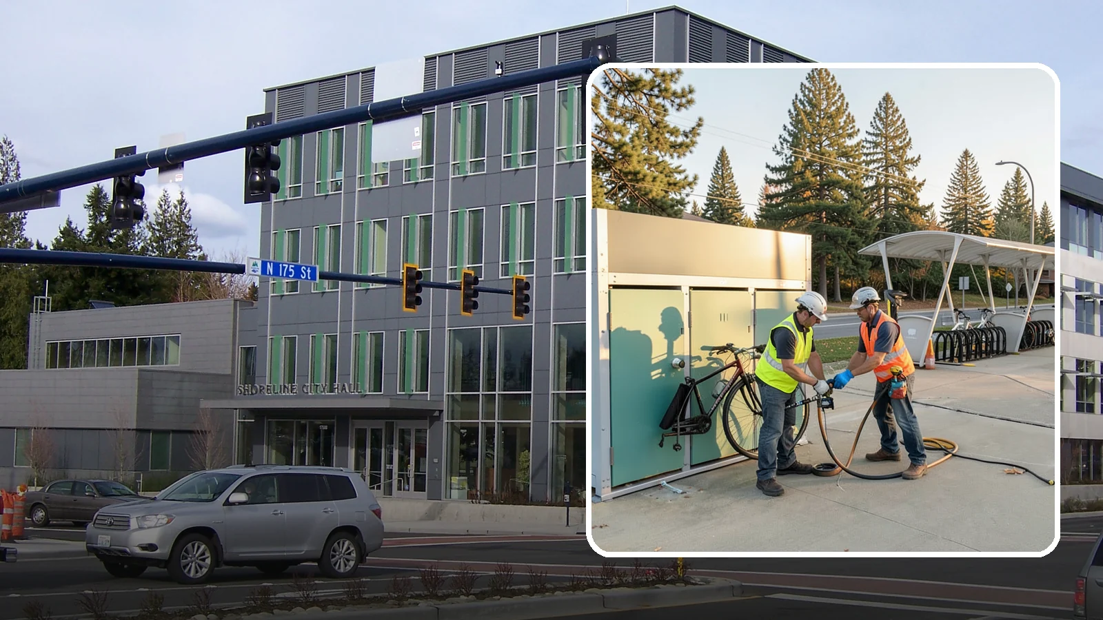 Bike Repair Station Installation in Shoreline, King County, WA - Installation of public bike repair stations and pumps supporting active transportation and trail connectivity.