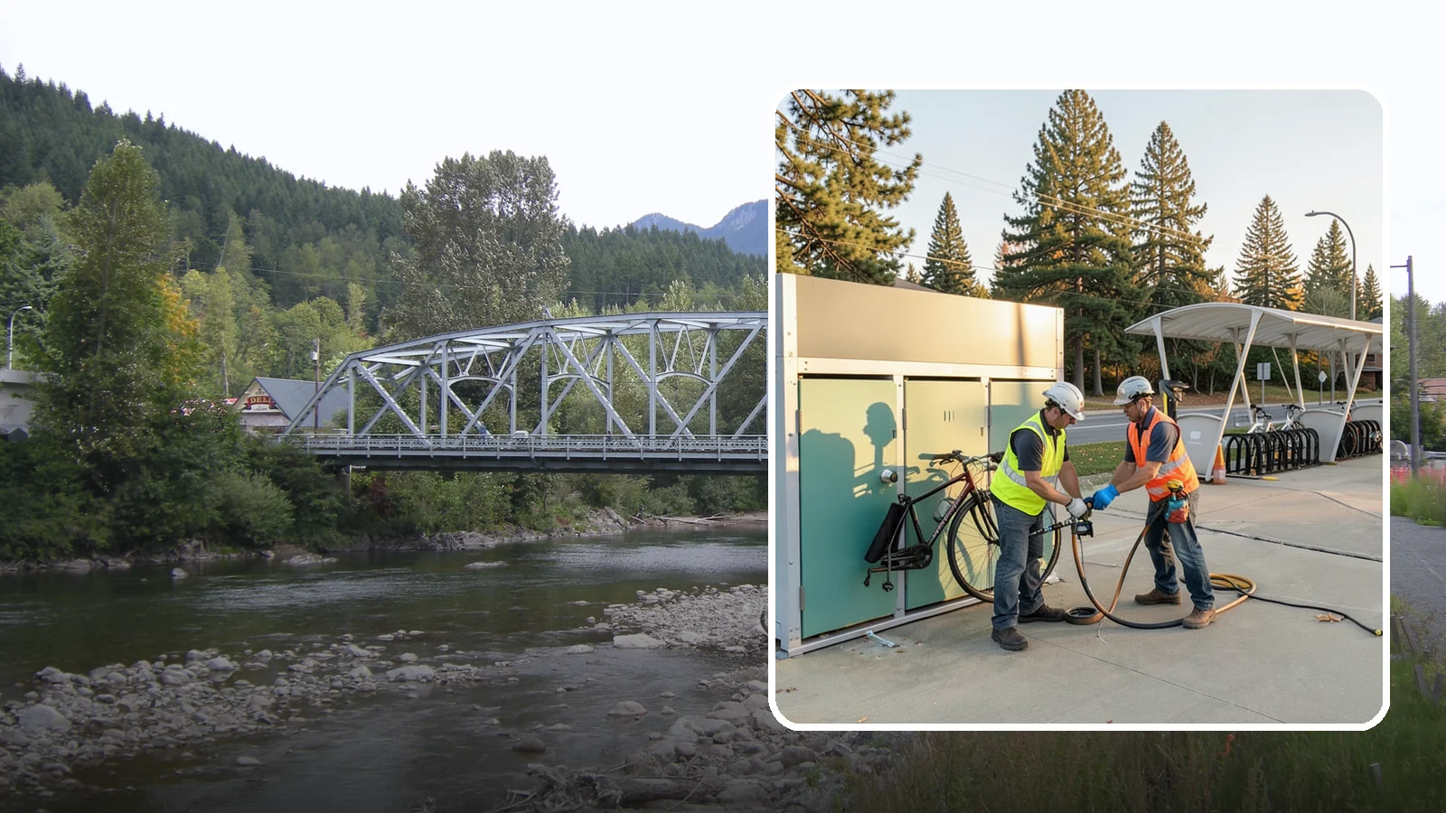 Bike Repair Station Installation in Skykomish, King County, WA - Installation of public bike repair stations and pumps supporting active transportation and trail connectivity.