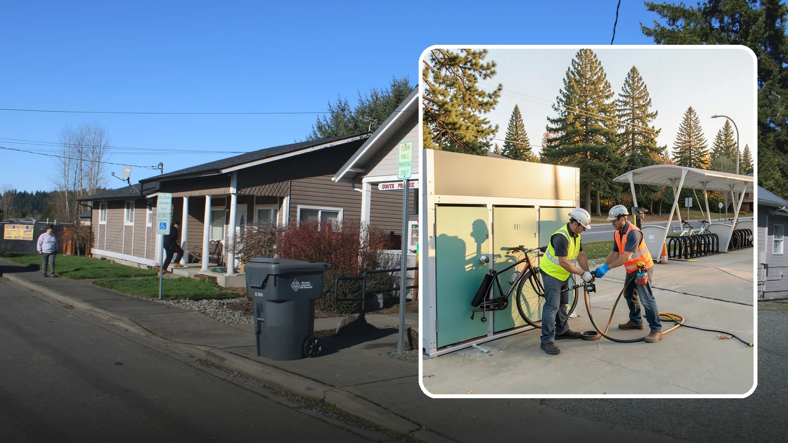 Bike Repair Station Installation in South Prairie, Pierce County, WA - Installation of public bike repair stations and pumps supporting active transportation and trail connectivity.