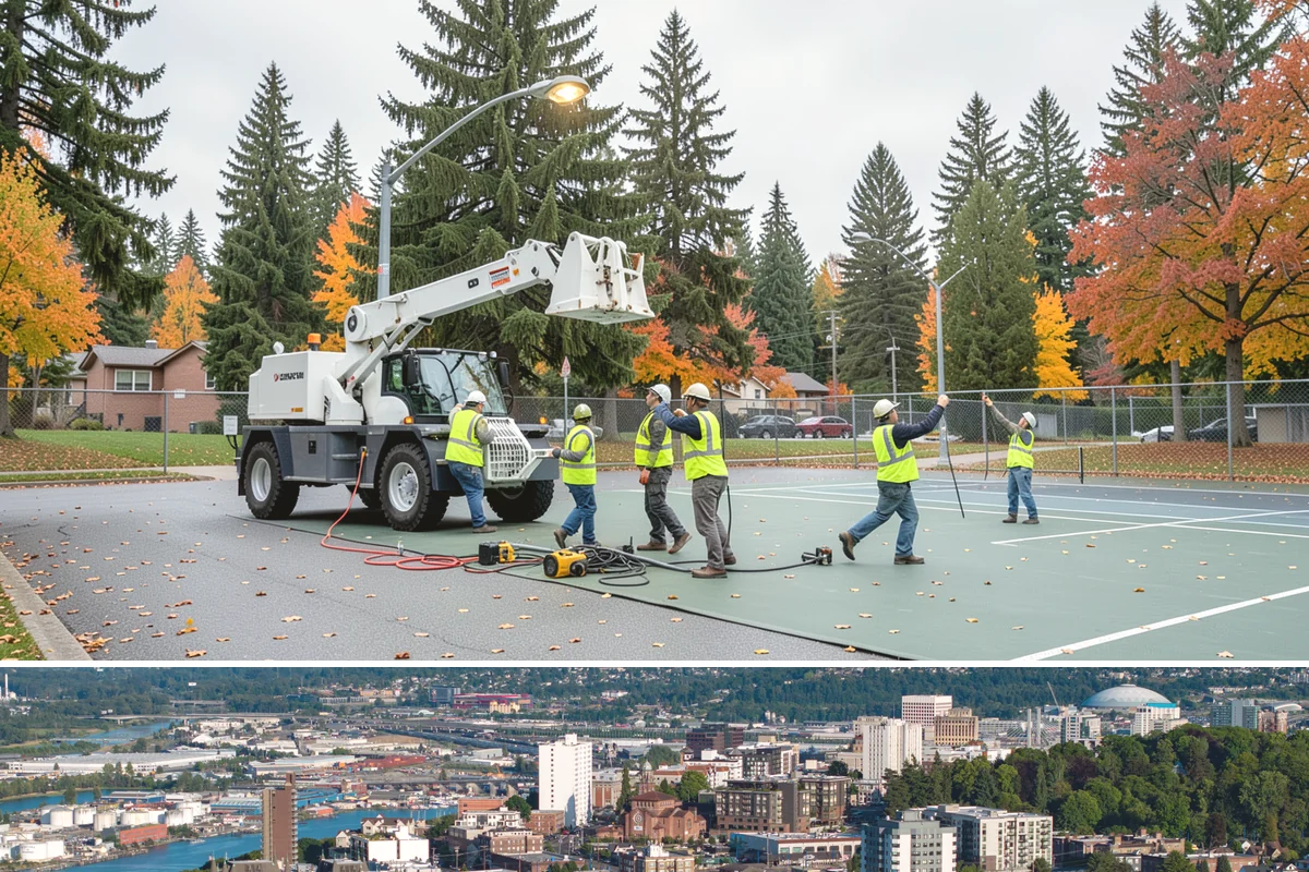 Bike Repair Station Installation in Tacoma, Pierce County, WA - Installation is best scheduled in spring so stations are ready for the peak cycling season, with footing work favored in dry...