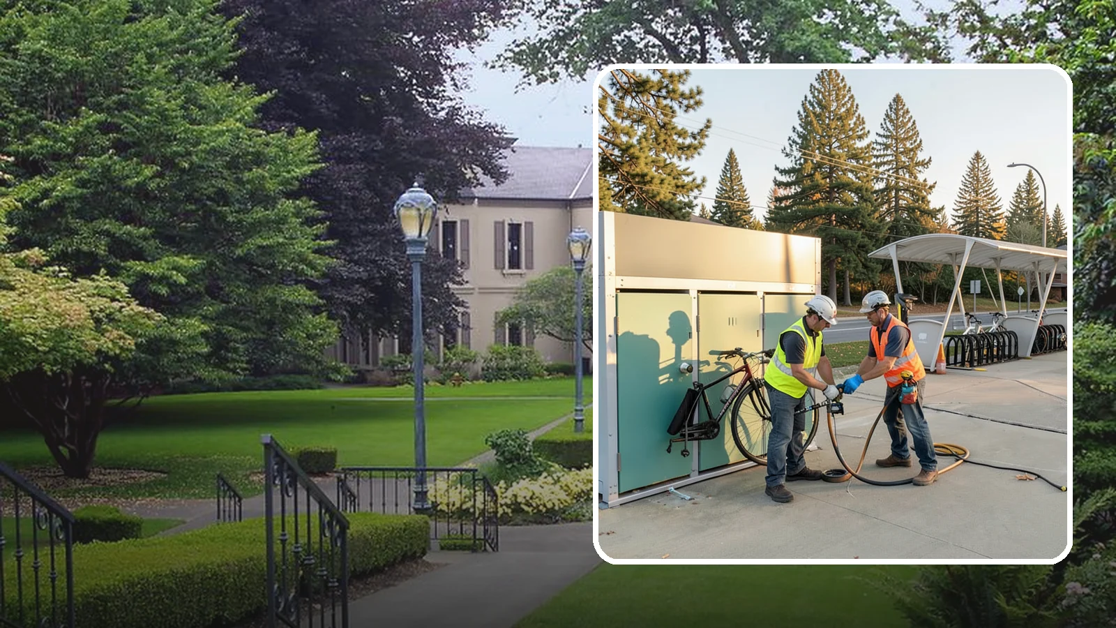 Bike Repair Station Installation in Woodinville, King County, WA - Installation of public bike repair stations and pumps supporting active transportation and trail connectivity.