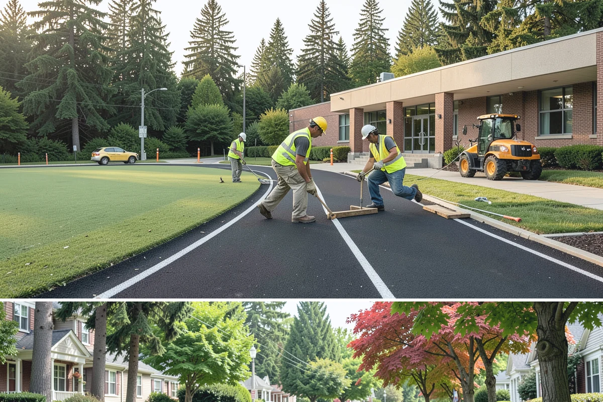Bioswale Maintenance in Beaux Arts Village, King County, WA - Major vegetation work is best done in late spring and summer, while inspections continue through the wet season to catch flow...