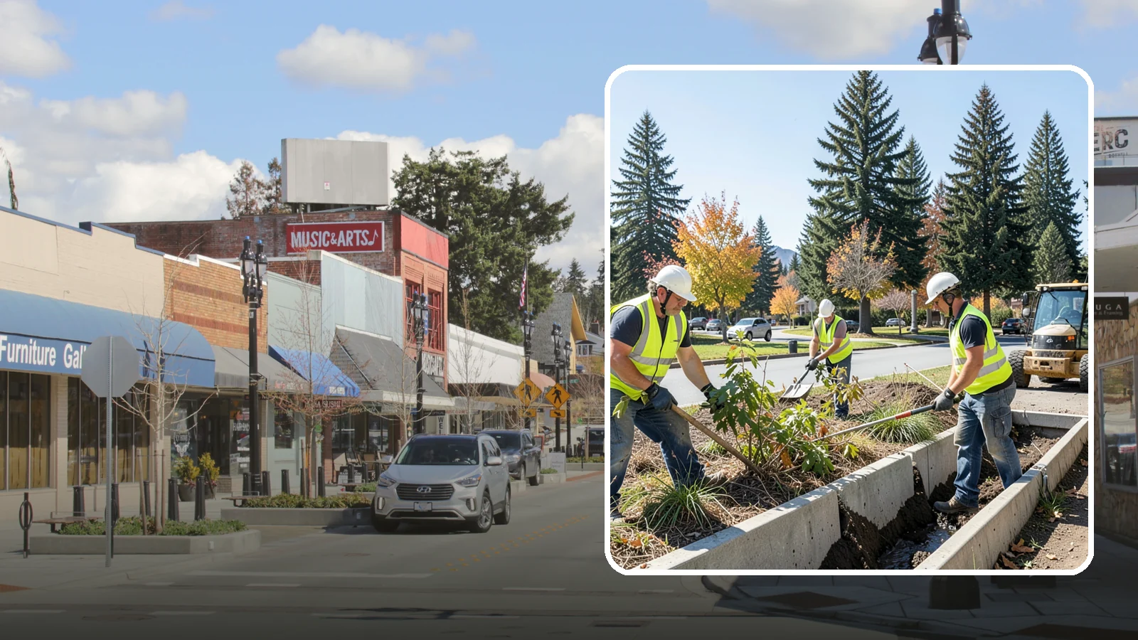 Bioswale Maintenance in Bothell, King County, WA - Vegetation and sediment management that keeps bioswales treating runoff as designed.