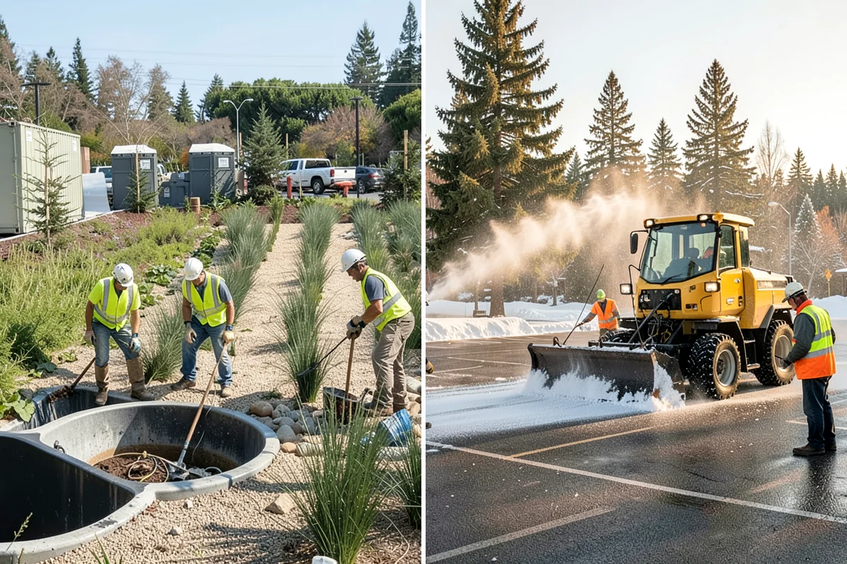Bioswale Maintenance in Enumclaw, King County, WA - Inspect vegetation health, sediment, and flow paths