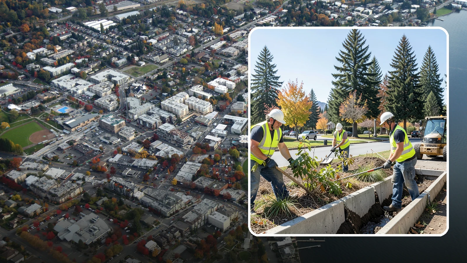Bioswale Maintenance in Kirkland, King County, WA - Vegetation and sediment management that keeps bioswales treating runoff as designed.
