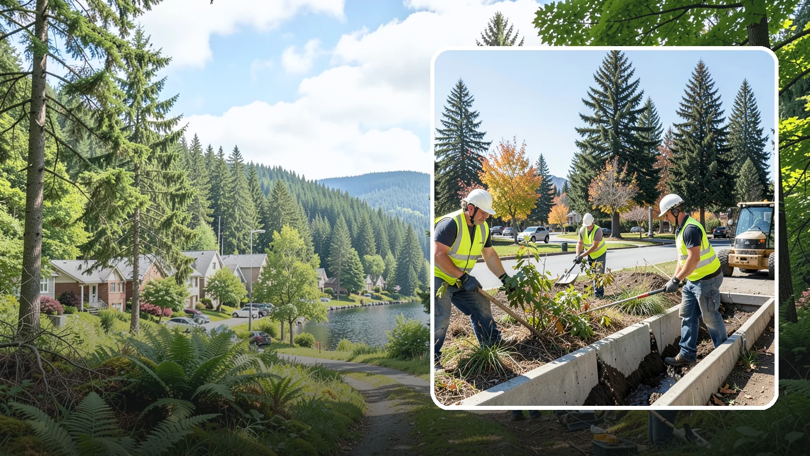 Bioswale Maintenance in Lake Forest Park, King County, WA - Vegetation and sediment management that keeps bioswales treating runoff as designed.