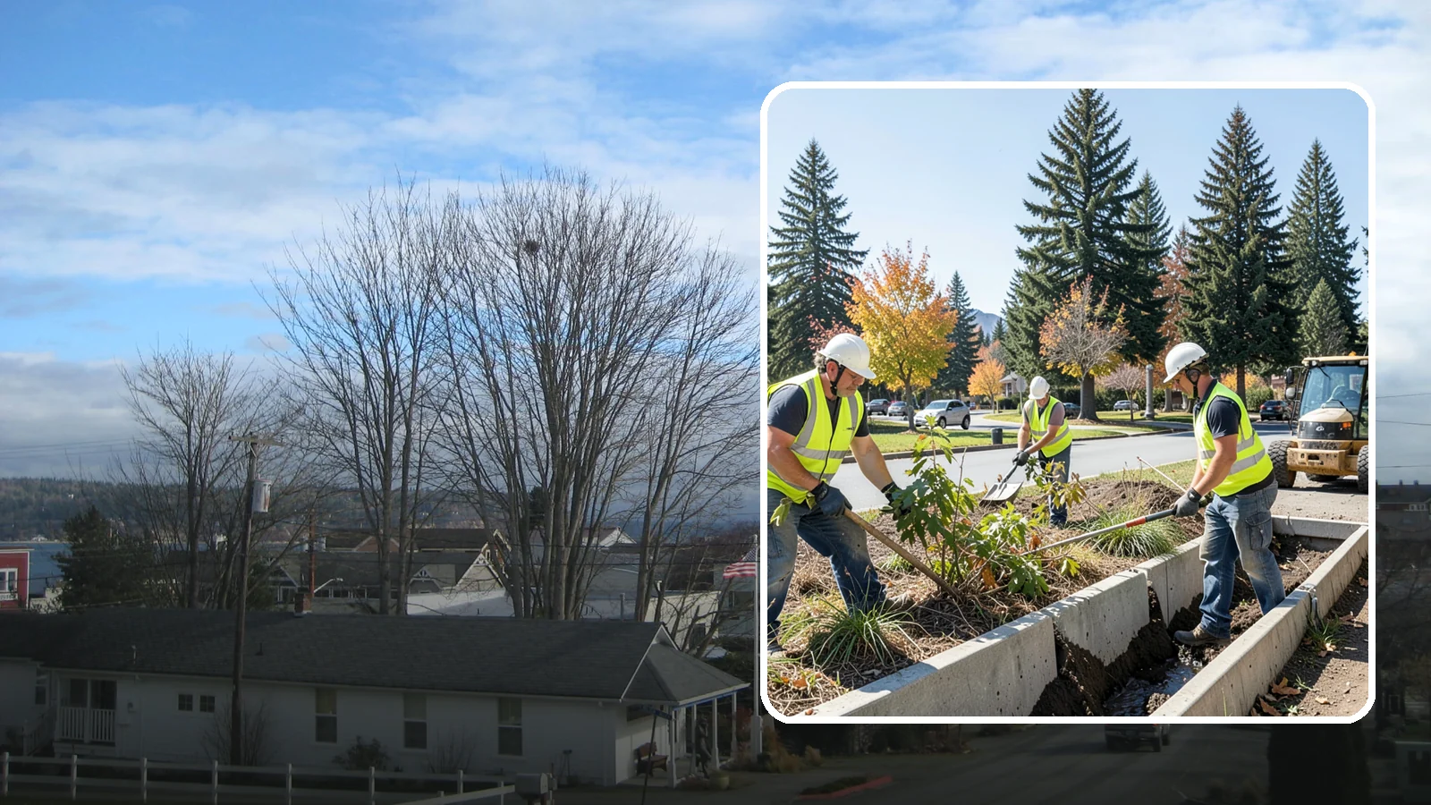 Bioswale Maintenance in Langley, Island County, WA - Vegetation and sediment management that keeps bioswales treating runoff as designed.
