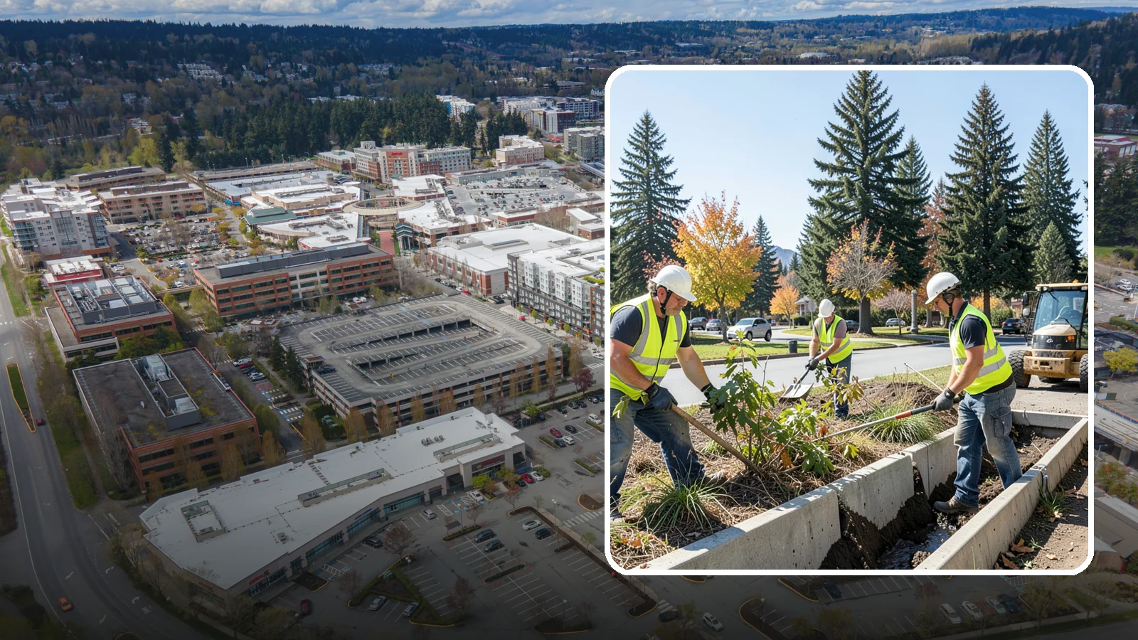 Bioswale Maintenance in Redmond, King County, WA - Vegetation and sediment management that keeps bioswales treating runoff as designed.