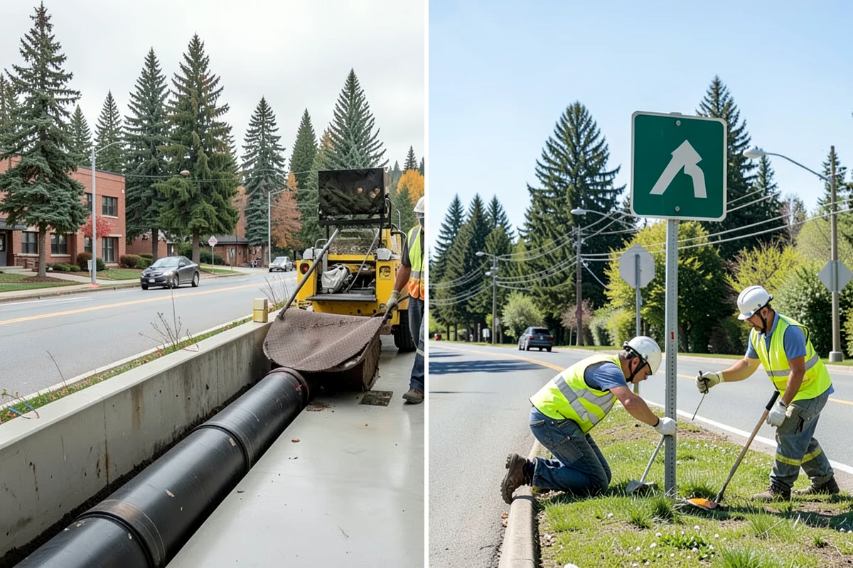 Bioswale Maintenance in Sedro-Woolley, Skagit County, WA - Inspect vegetation health, sediment, and flow paths