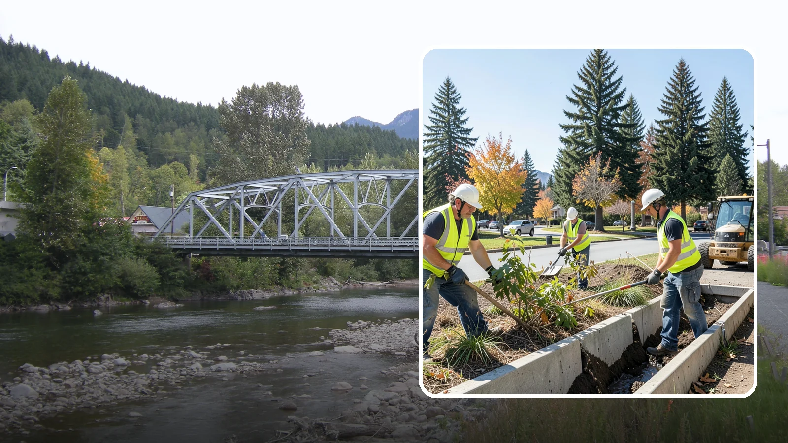 Bioswale Maintenance in Skykomish, King County, WA - Vegetation and sediment management that keeps bioswales treating runoff as designed.