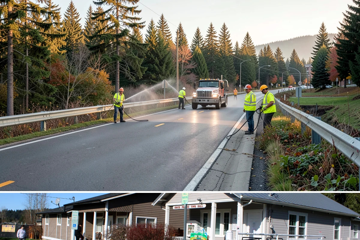Bioswale Maintenance in South Prairie, Pierce County, WA - Major vegetation work is best done in late spring and summer, while inspections continue through the wet season to catch flow...