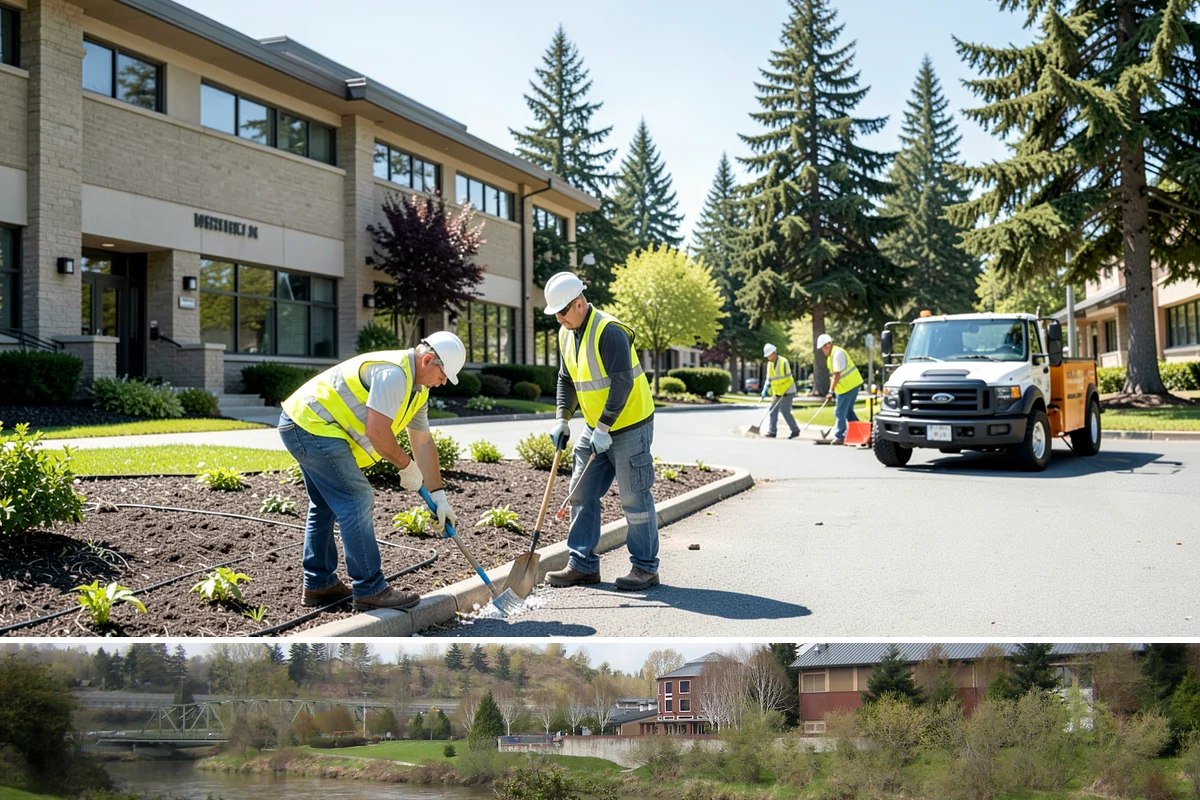 Bioswale Maintenance in Tukwila, King County, WA - Major vegetation work is best done in late spring and summer, while inspections continue through the wet season to catch flow...