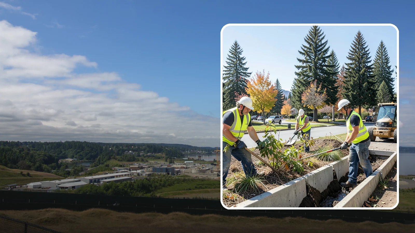 Bioswale Maintenance in University Place, Pierce County, WA - Vegetation and sediment management that keeps bioswales treating runoff as designed.