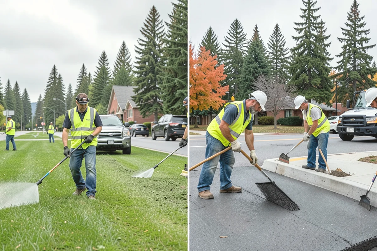 Bioswale Maintenance in University Place, Pierce County, WA - Inspect vegetation health, sediment, and flow paths