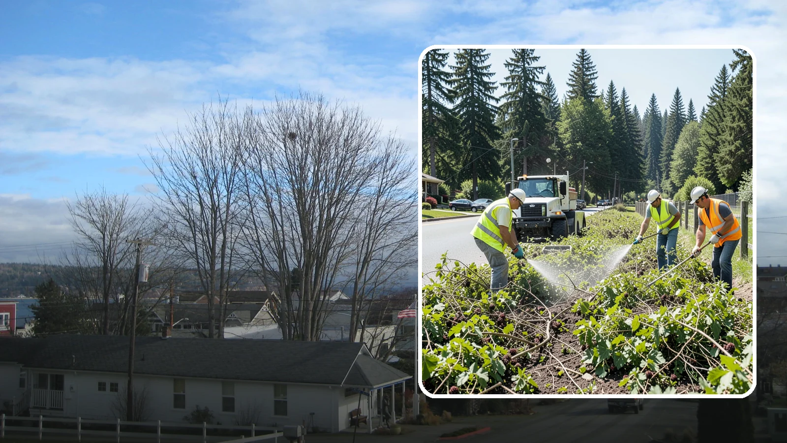 Blackberry Removal in Langley, Island County, WA - Combined mechanical and chemical removal of Himalayan blackberry reclaiming public parcels, trails, and fence lines.