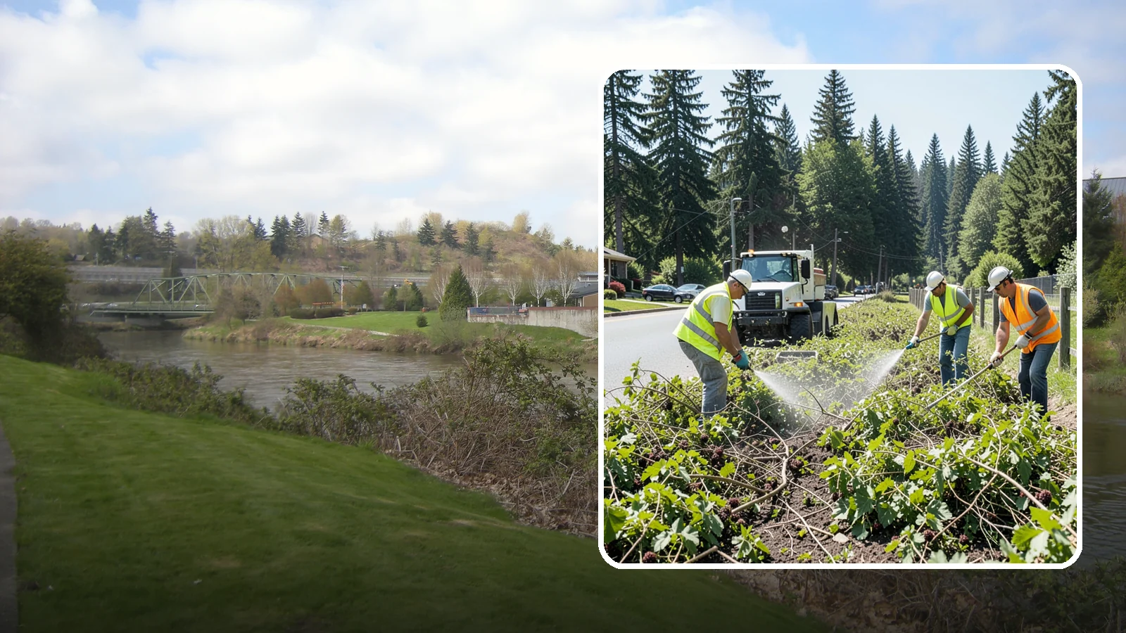 Blackberry Removal in Tukwila, King County, WA - Combined mechanical and chemical removal of Himalayan blackberry reclaiming public parcels, trails, and fence lines.