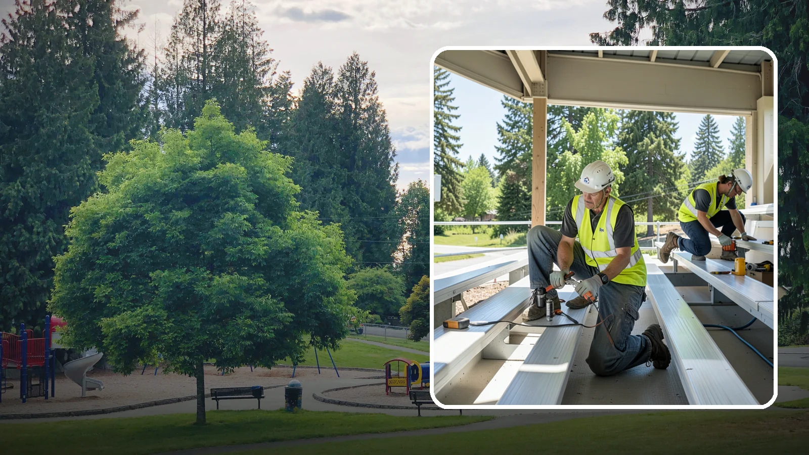 Bleacher Repairs in Bonney Lake, Pierce County, WA - Repair of damaged bleacher components to keep public spectator seating safe and code-compliant.