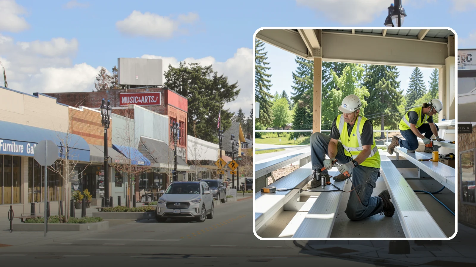 Bleacher Repairs in Bothell, King County, WA - Repair of damaged bleacher components to keep public spectator seating safe and code-compliant.
