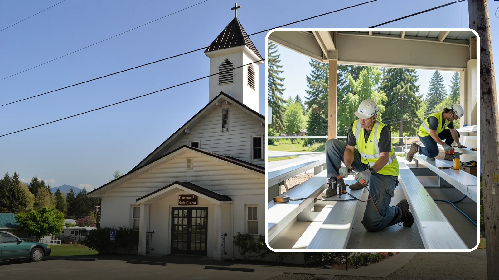 Bleacher Repairs in Concrete, Skagit County, WA - Repair of damaged bleacher components to keep public spectator seating safe and code-compliant.