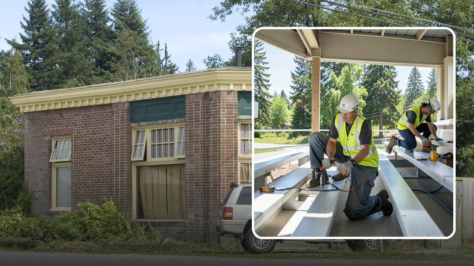 Bleacher Repairs in Hamilton, Skagit County, WA - Repair of damaged bleacher components to keep public spectator seating safe and code-compliant.