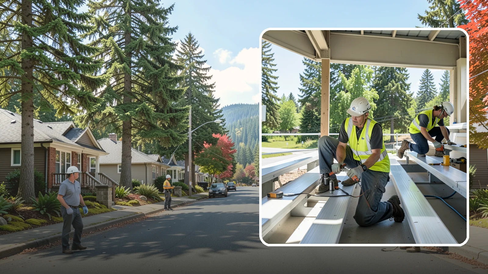 Bleacher Repairs in Hunts Point, King County, WA - Repair of damaged bleacher components to keep public spectator seating safe and code-compliant.
