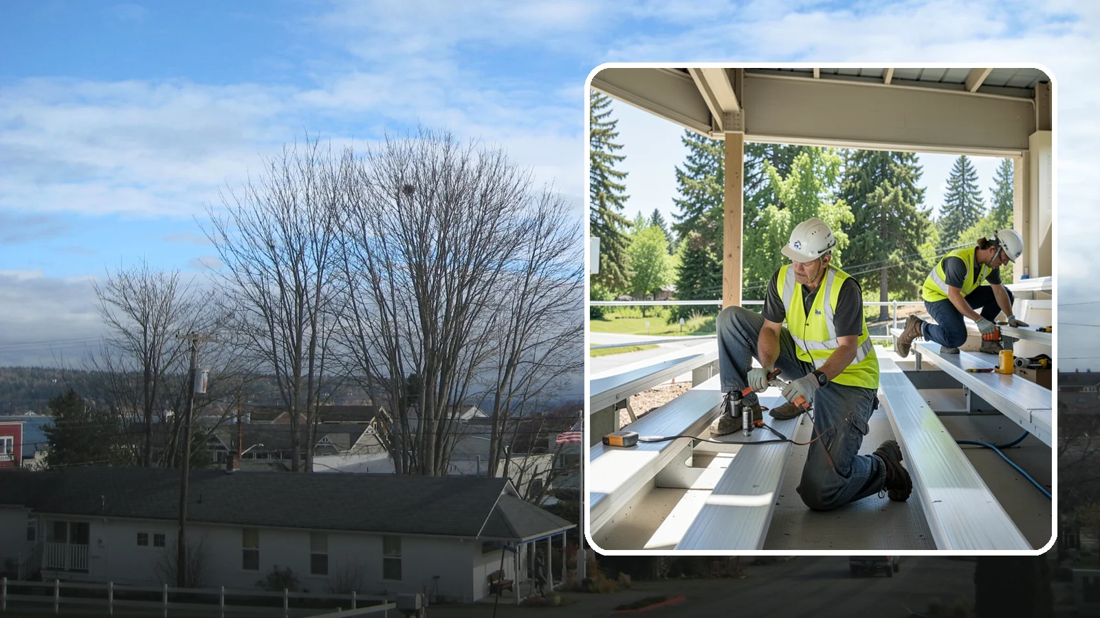 Bleacher Repairs in Langley, Island County, WA - Repair of damaged bleacher components to keep public spectator seating safe and code-compliant.