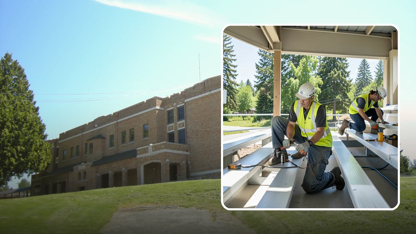 Bleacher Repairs in Maple Valley, King County, WA - Repair of damaged bleacher components to keep public spectator seating safe and code-compliant.