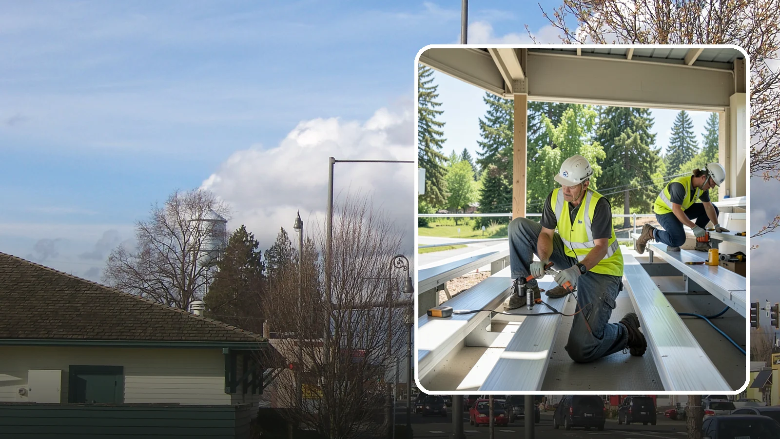 Bleacher Repairs in Marysville, Snohomish County, WA - Repair of damaged bleacher components to keep public spectator seating safe and code-compliant.