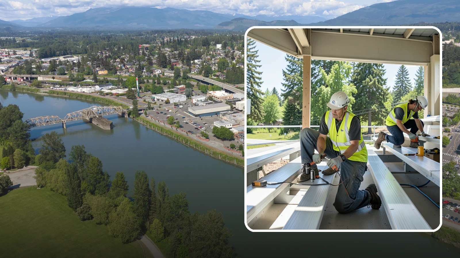 Bleacher Repairs in Mount Vernon, Skagit County, WA - Repair of damaged bleacher components to keep public spectator seating safe and code-compliant.