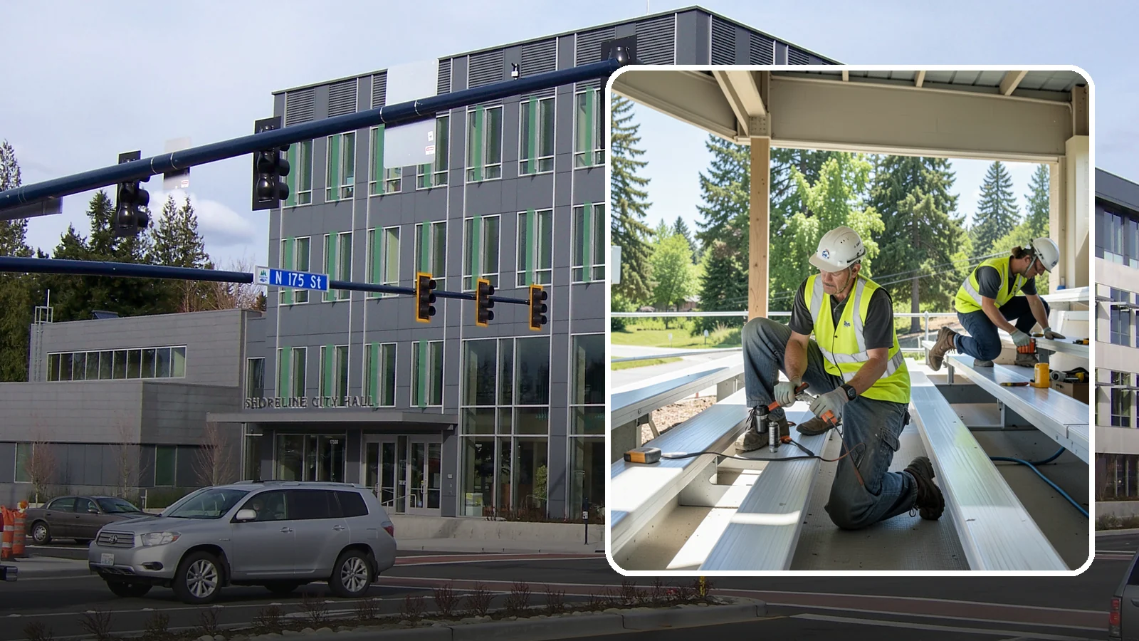 Bleacher Repairs in Shoreline, King County, WA - Repair of damaged bleacher components to keep public spectator seating safe and code-compliant.