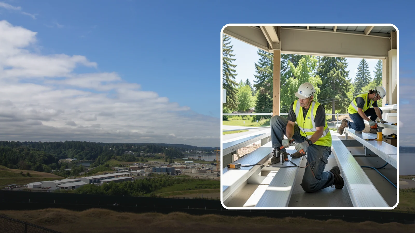 Bleacher Repairs in University Place, Pierce County, WA - Repair of damaged bleacher components to keep public spectator seating safe and code-compliant.