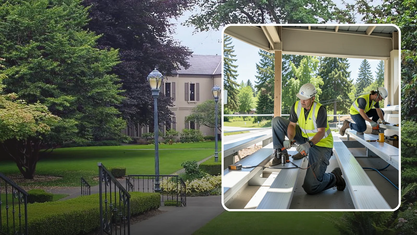 Bleacher Repairs in Woodinville, King County, WA - Repair of damaged bleacher components to keep public spectator seating safe and code-compliant.