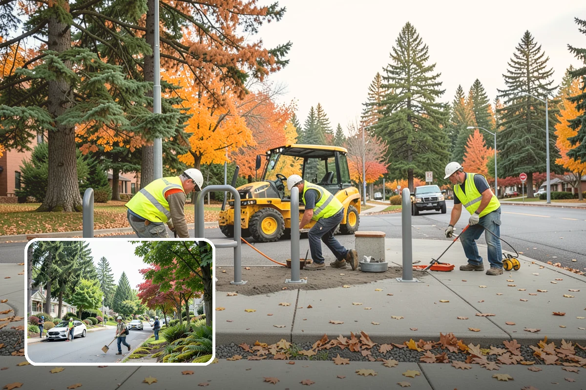 Bollard Installation in Beaux Arts Village, King County, WA - Controls vehicle access and protects pedestrian areas
