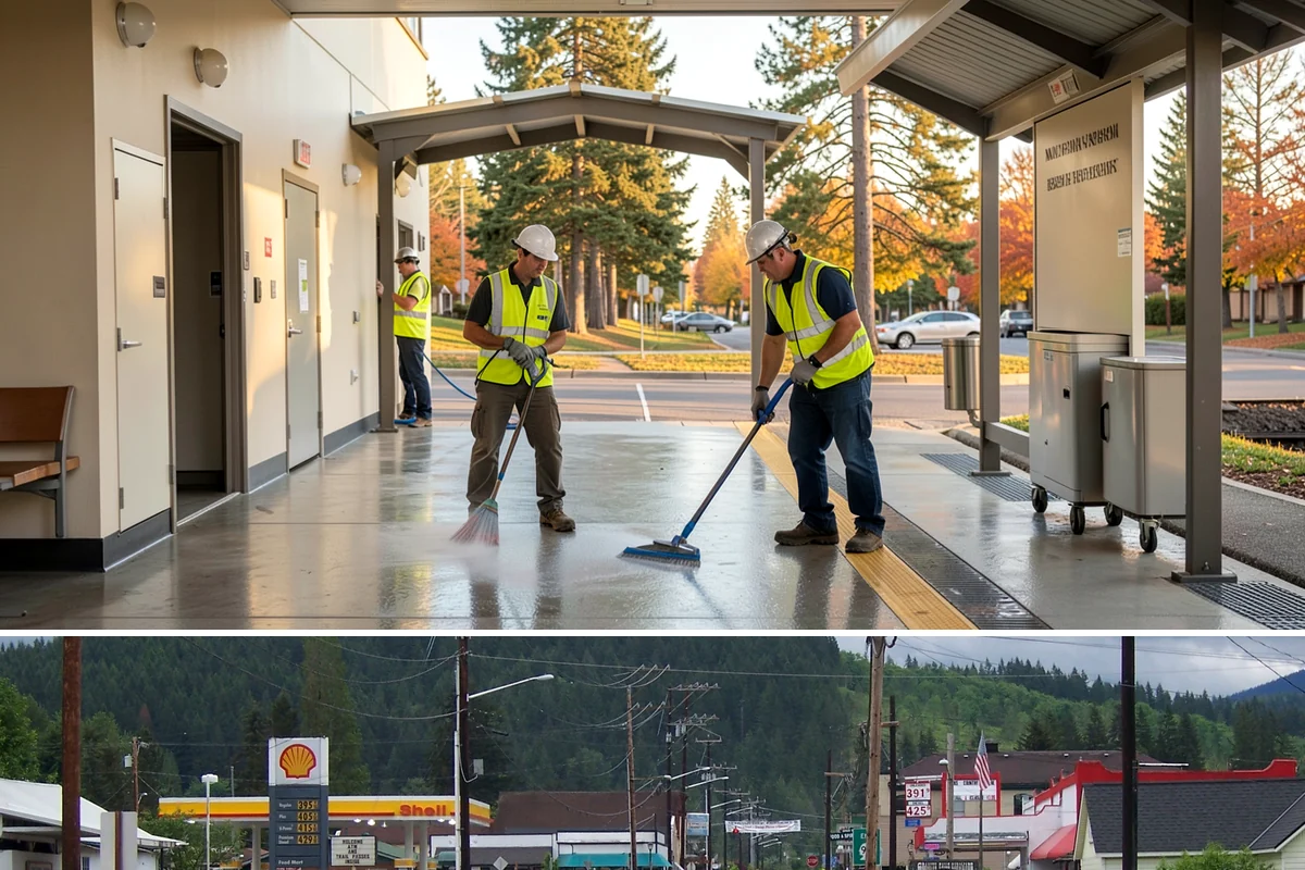 Bollard Installation in Granite Falls, Snohomish County, WA - Bollard installation proceeds year-round, with drier conditions preferred for foundation excavation and concrete curing.