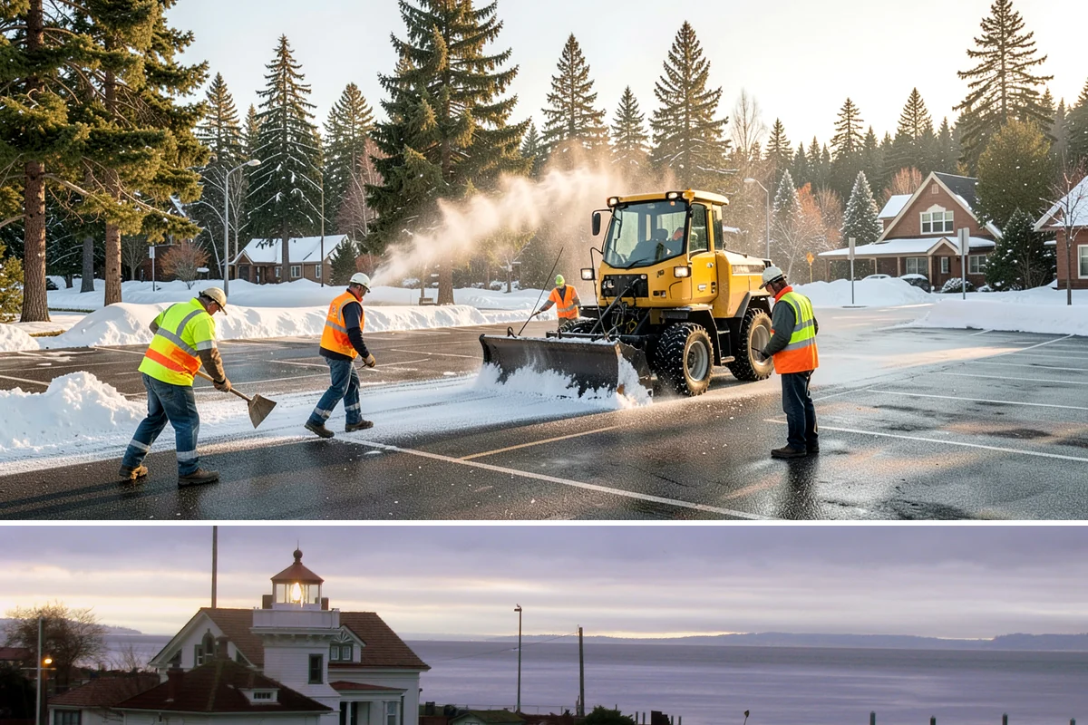 Bollard Installation in Mukilteo, Snohomish County, WA - Bollard installation proceeds year-round, with drier conditions preferred for foundation excavation and concrete curing.