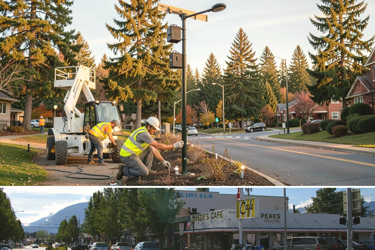 Bollard Installation in North Bend, King County, WA - Bollard installation proceeds year-round, with drier conditions preferred for foundation excavation and concrete curing.
